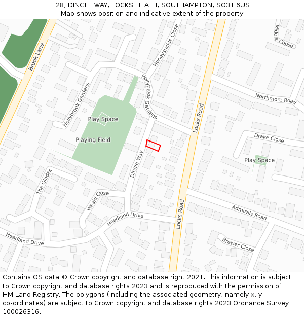 28, DINGLE WAY, LOCKS HEATH, SOUTHAMPTON, SO31 6US: Location map and indicative extent of plot