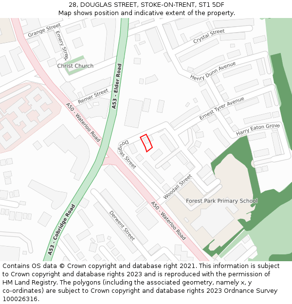 28, DOUGLAS STREET, STOKE-ON-TRENT, ST1 5DF: Location map and indicative extent of plot