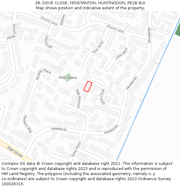 28, DOVE CLOSE, FENSTANTON, HUNTINGDON, PE28 9LX: Location map and indicative extent of plot