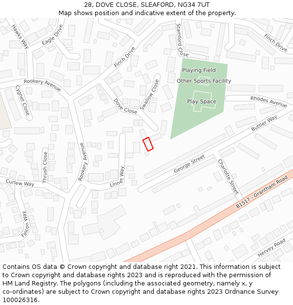 28, DOVE CLOSE, SLEAFORD, NG34 7UT: Location map and indicative extent of plot