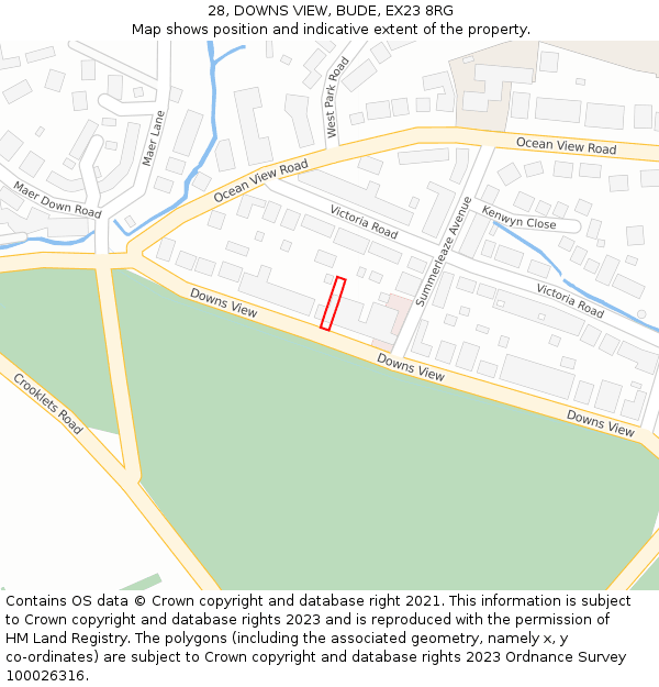 28, DOWNS VIEW, BUDE, EX23 8RG: Location map and indicative extent of plot