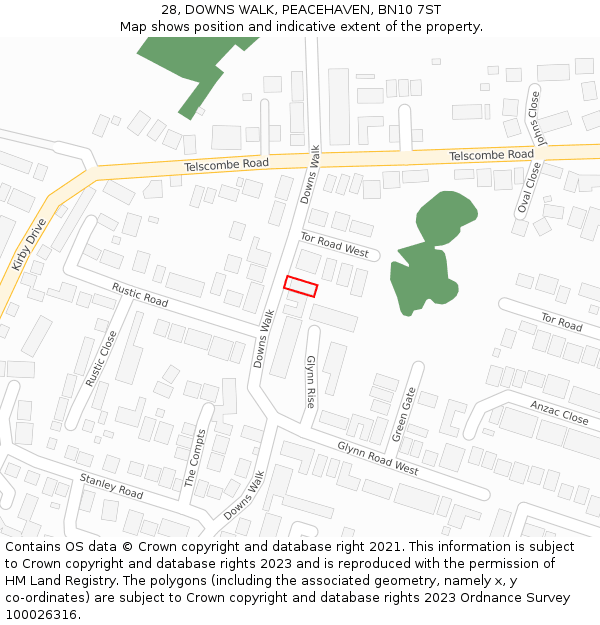 28, DOWNS WALK, PEACEHAVEN, BN10 7ST: Location map and indicative extent of plot