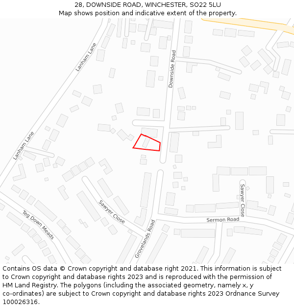 28, DOWNSIDE ROAD, WINCHESTER, SO22 5LU: Location map and indicative extent of plot