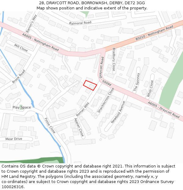 28, DRAYCOTT ROAD, BORROWASH, DERBY, DE72 3GG: Location map and indicative extent of plot