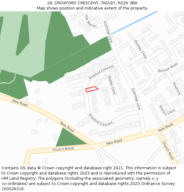 28, DROXFORD CRESCENT, TADLEY, RG26 3BA: Location map and indicative extent of plot