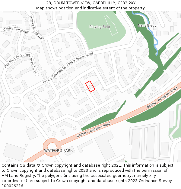 28, DRUM TOWER VIEW, CAERPHILLY, CF83 2XY: Location map and indicative extent of plot