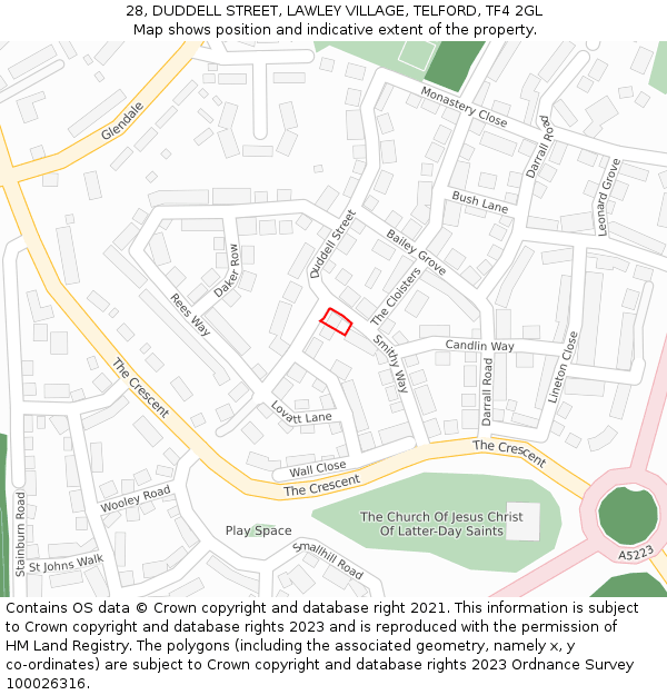 28, DUDDELL STREET, LAWLEY VILLAGE, TELFORD, TF4 2GL: Location map and indicative extent of plot