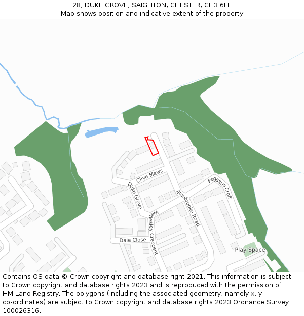 28, DUKE GROVE, SAIGHTON, CHESTER, CH3 6FH: Location map and indicative extent of plot