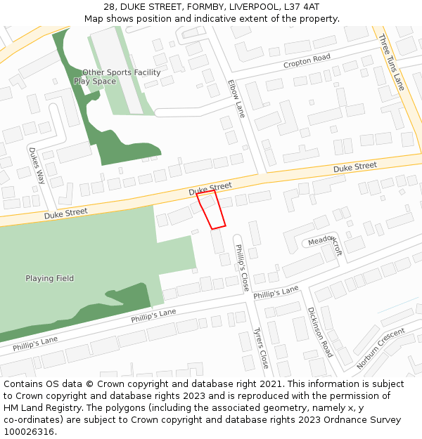 28, DUKE STREET, FORMBY, LIVERPOOL, L37 4AT: Location map and indicative extent of plot