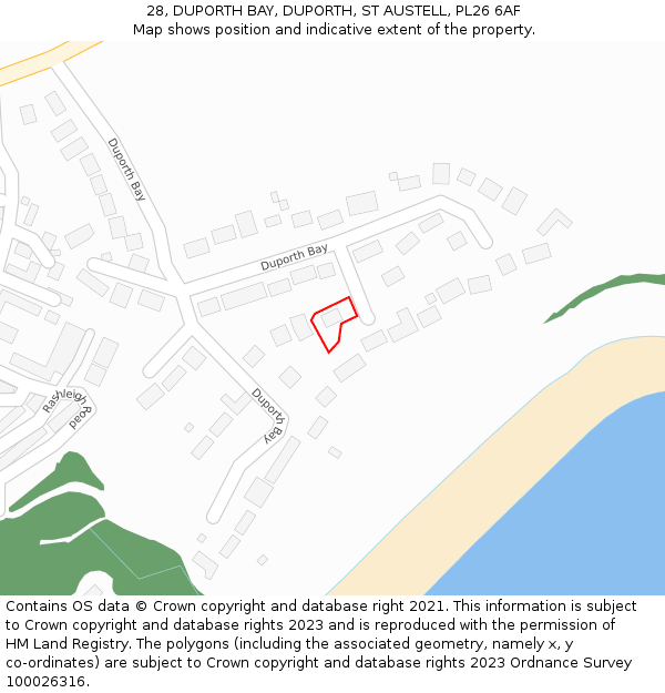 28, DUPORTH BAY, DUPORTH, ST AUSTELL, PL26 6AF: Location map and indicative extent of plot