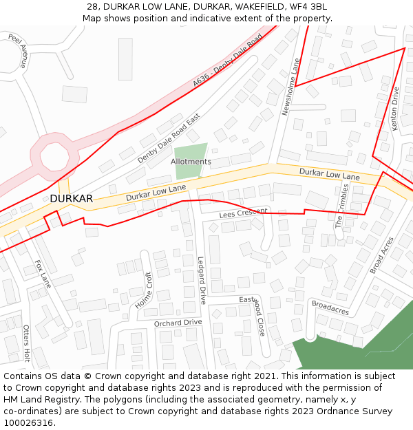 28, DURKAR LOW LANE, DURKAR, WAKEFIELD, WF4 3BL: Location map and indicative extent of plot