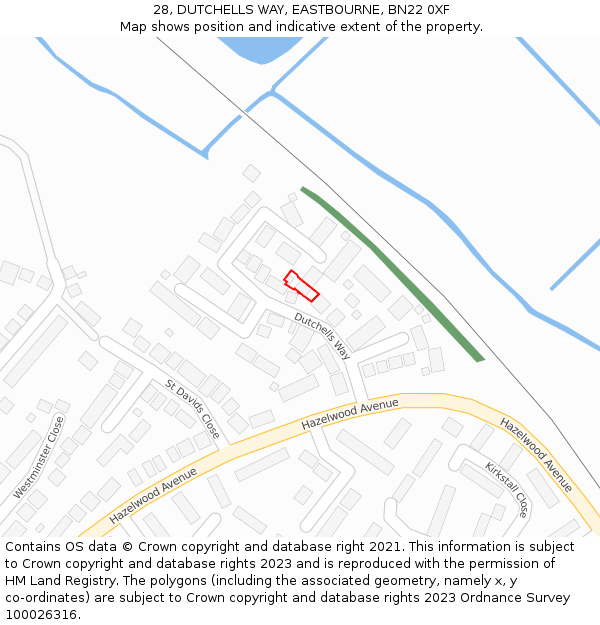 28, DUTCHELLS WAY, EASTBOURNE, BN22 0XF: Location map and indicative extent of plot