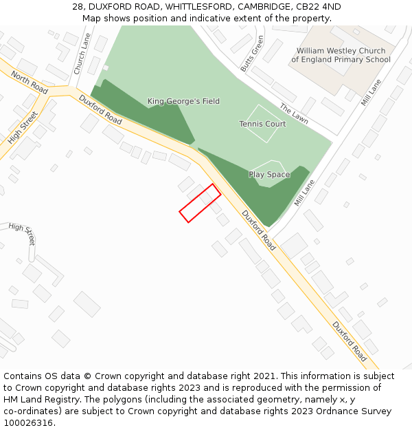 28, DUXFORD ROAD, WHITTLESFORD, CAMBRIDGE, CB22 4ND: Location map and indicative extent of plot