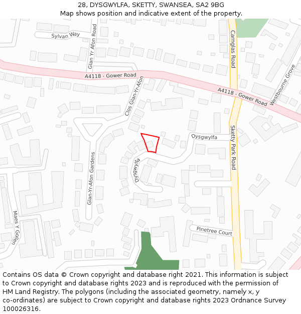 28, DYSGWYLFA, SKETTY, SWANSEA, SA2 9BG: Location map and indicative extent of plot