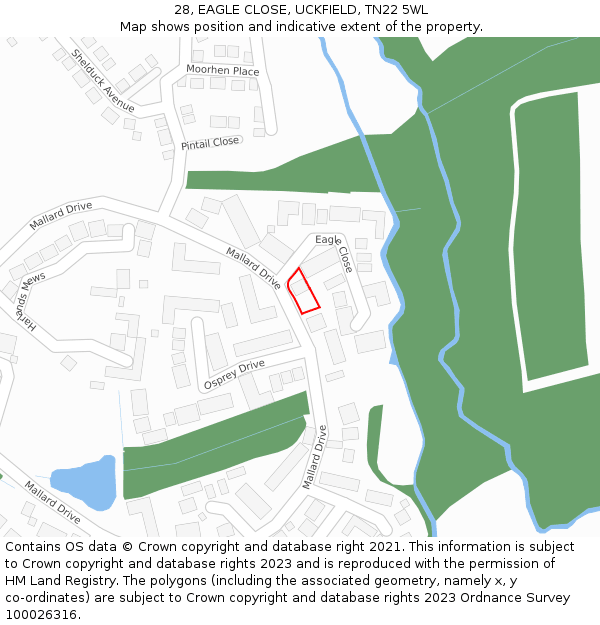 28, EAGLE CLOSE, UCKFIELD, TN22 5WL: Location map and indicative extent of plot