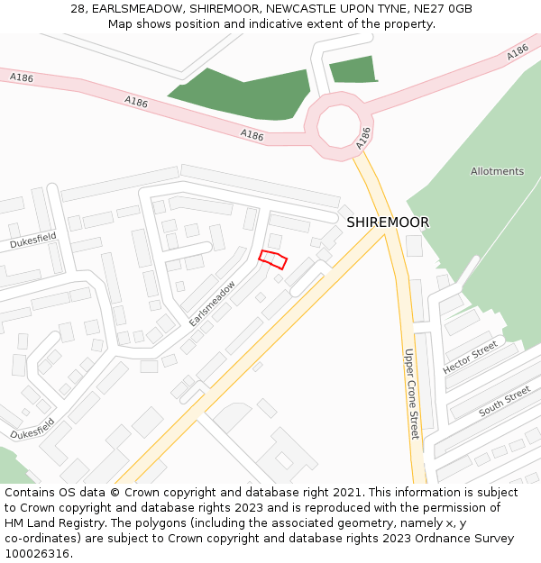 28, EARLSMEADOW, SHIREMOOR, NEWCASTLE UPON TYNE, NE27 0GB: Location map and indicative extent of plot