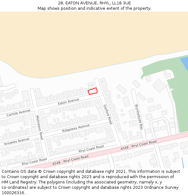 28, EATON AVENUE, RHYL, LL18 3UE: Location map and indicative extent of plot