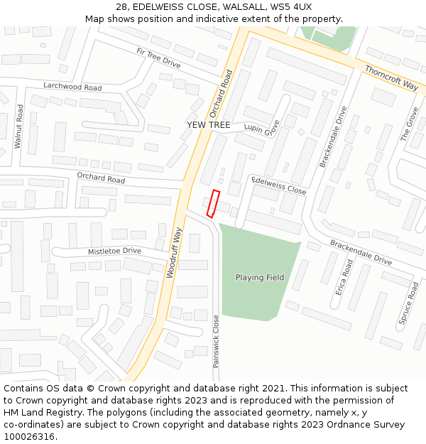 28, EDELWEISS CLOSE, WALSALL, WS5 4UX: Location map and indicative extent of plot