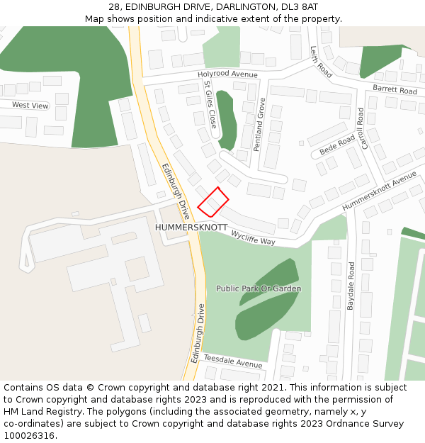 28, EDINBURGH DRIVE, DARLINGTON, DL3 8AT: Location map and indicative extent of plot