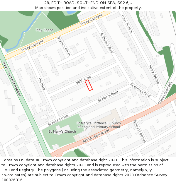 28, EDITH ROAD, SOUTHEND-ON-SEA, SS2 6JU: Location map and indicative extent of plot