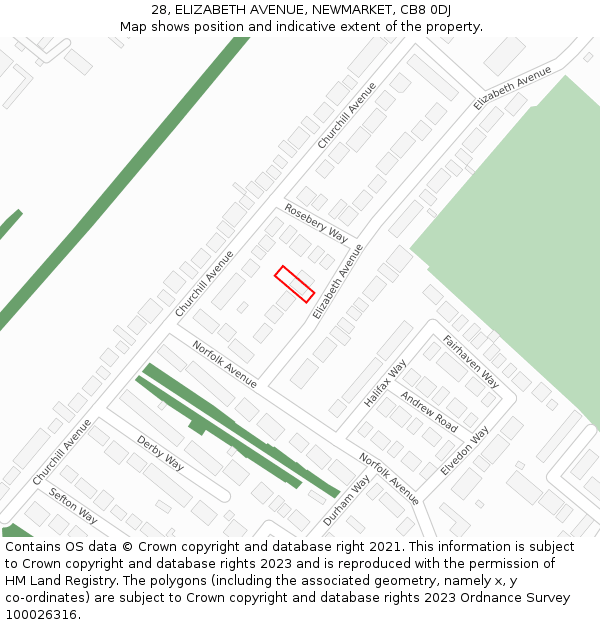 28, ELIZABETH AVENUE, NEWMARKET, CB8 0DJ: Location map and indicative extent of plot