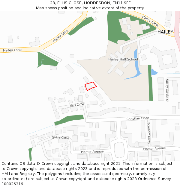 28, ELLIS CLOSE, HODDESDON, EN11 9FE: Location map and indicative extent of plot