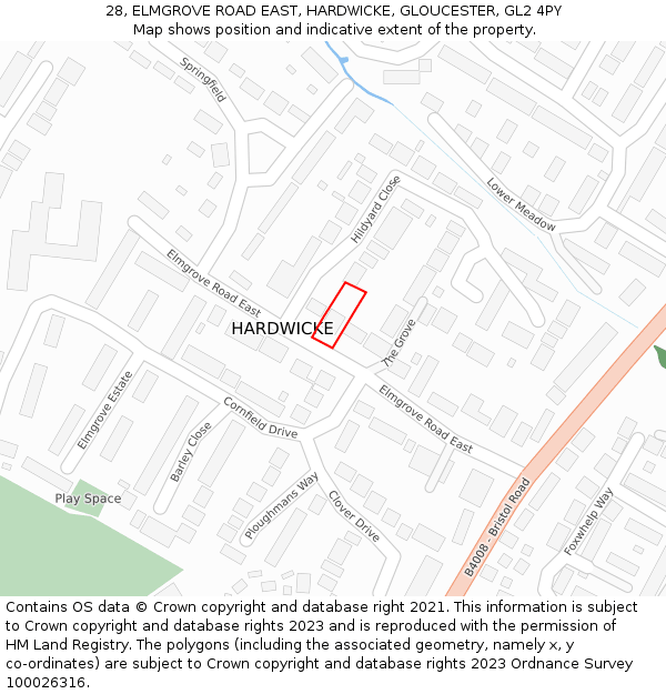 28, ELMGROVE ROAD EAST, HARDWICKE, GLOUCESTER, GL2 4PY: Location map and indicative extent of plot