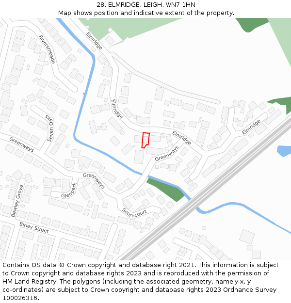 28, ELMRIDGE, LEIGH, WN7 1HN: Location map and indicative extent of plot