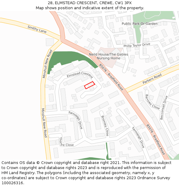 28, ELMSTEAD CRESCENT, CREWE, CW1 3PX: Location map and indicative extent of plot