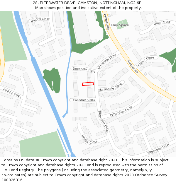 28, ELTERWATER DRIVE, GAMSTON, NOTTINGHAM, NG2 6PL: Location map and indicative extent of plot