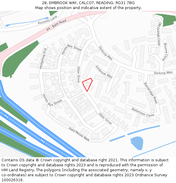 28, EMBROOK WAY, CALCOT, READING, RG31 7BG: Location map and indicative extent of plot