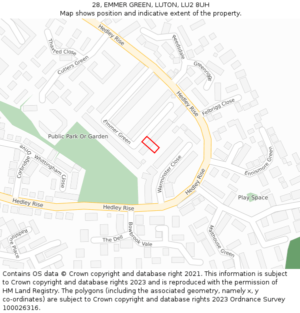 28, EMMER GREEN, LUTON, LU2 8UH: Location map and indicative extent of plot