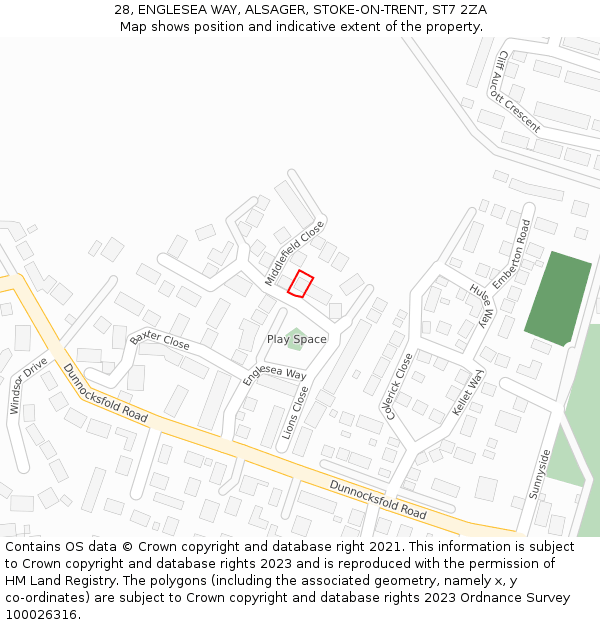 28, ENGLESEA WAY, ALSAGER, STOKE-ON-TRENT, ST7 2ZA: Location map and indicative extent of plot