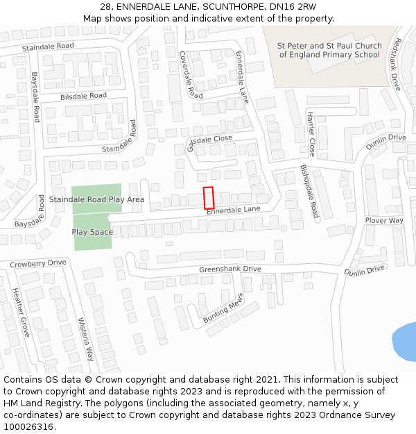 28, ENNERDALE LANE, SCUNTHORPE, DN16 2RW: Location map and indicative extent of plot
