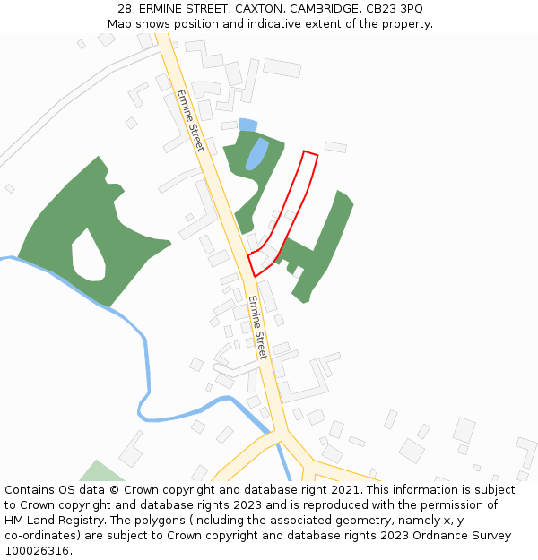 28, ERMINE STREET, CAXTON, CAMBRIDGE, CB23 3PQ: Location map and indicative extent of plot