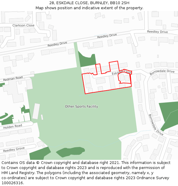 28, ESKDALE CLOSE, BURNLEY, BB10 2SH: Location map and indicative extent of plot