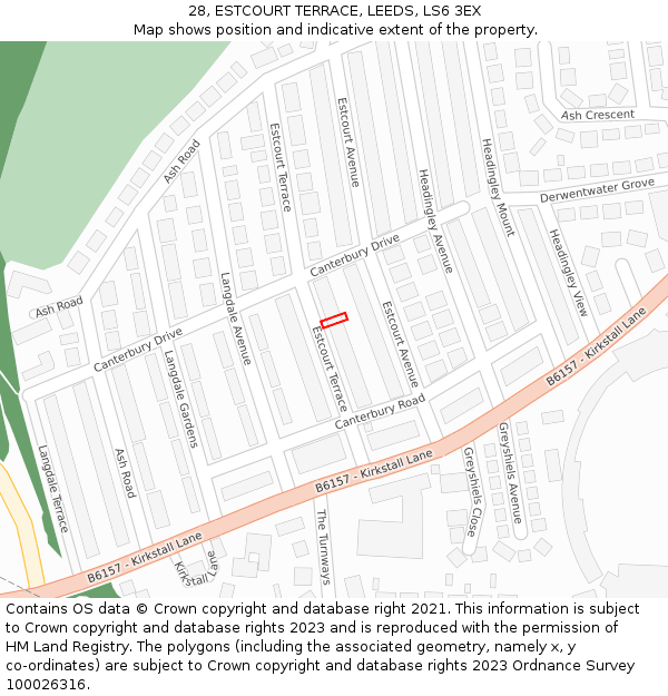 28, ESTCOURT TERRACE, LEEDS, LS6 3EX: Location map and indicative extent of plot