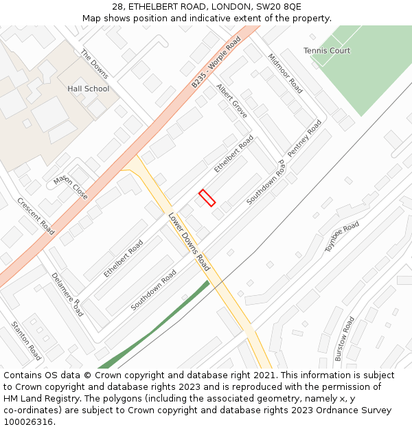 28, ETHELBERT ROAD, LONDON, SW20 8QE: Location map and indicative extent of plot