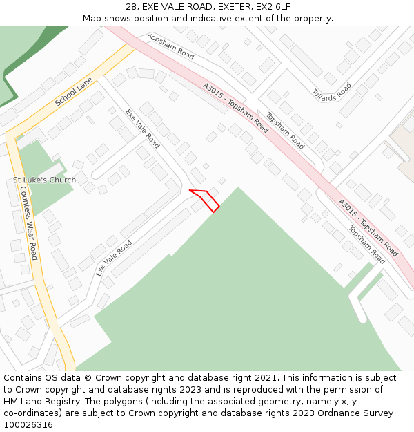 28, EXE VALE ROAD, EXETER, EX2 6LF: Location map and indicative extent of plot