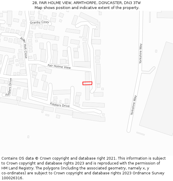 28, FAIR HOLME VIEW, ARMTHORPE, DONCASTER, DN3 3TW: Location map and indicative extent of plot