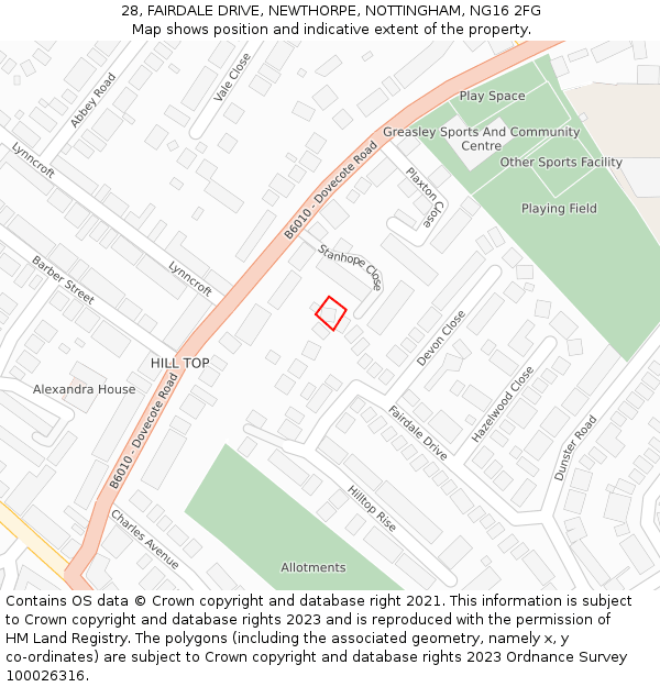 28, FAIRDALE DRIVE, NEWTHORPE, NOTTINGHAM, NG16 2FG: Location map and indicative extent of plot