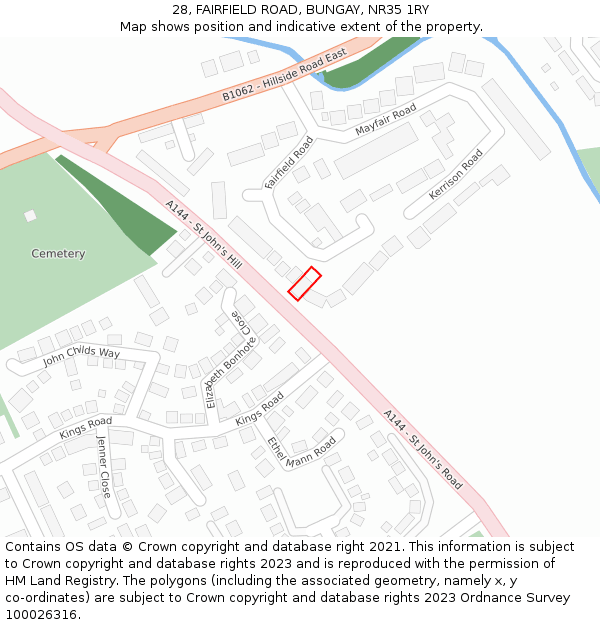 28, FAIRFIELD ROAD, BUNGAY, NR35 1RY: Location map and indicative extent of plot