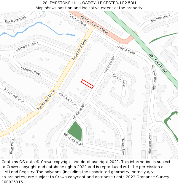 28, FAIRSTONE HILL, OADBY, LEICESTER, LE2 5RH: Location map and indicative extent of plot