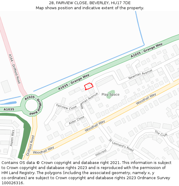 28, FAIRVIEW CLOSE, BEVERLEY, HU17 7DE: Location map and indicative extent of plot