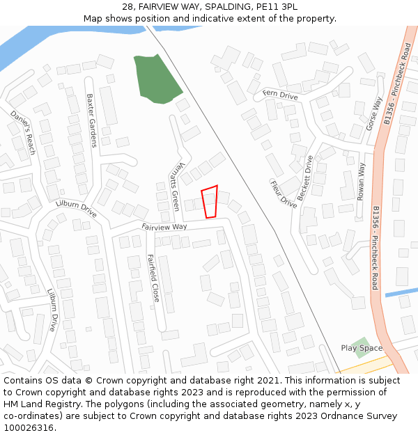 28, FAIRVIEW WAY, SPALDING, PE11 3PL: Location map and indicative extent of plot