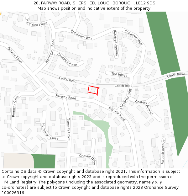 28, FAIRWAY ROAD, SHEPSHED, LOUGHBOROUGH, LE12 9DS: Location map and indicative extent of plot