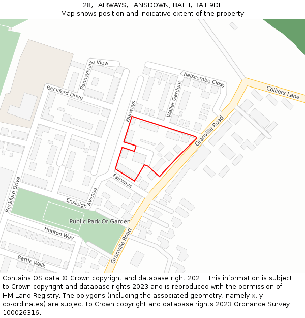 28, FAIRWAYS, LANSDOWN, BATH, BA1 9DH: Location map and indicative extent of plot