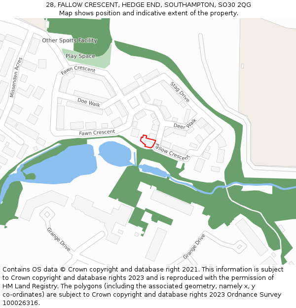 28, FALLOW CRESCENT, HEDGE END, SOUTHAMPTON, SO30 2QG: Location map and indicative extent of plot