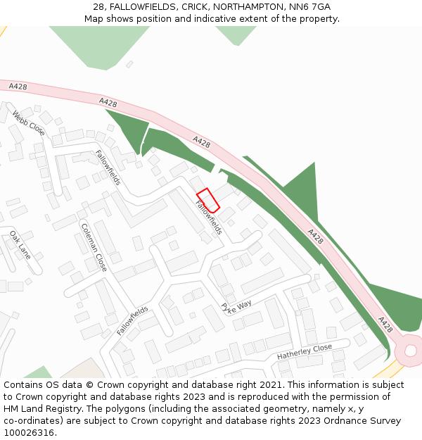 28, FALLOWFIELDS, CRICK, NORTHAMPTON, NN6 7GA: Location map and indicative extent of plot