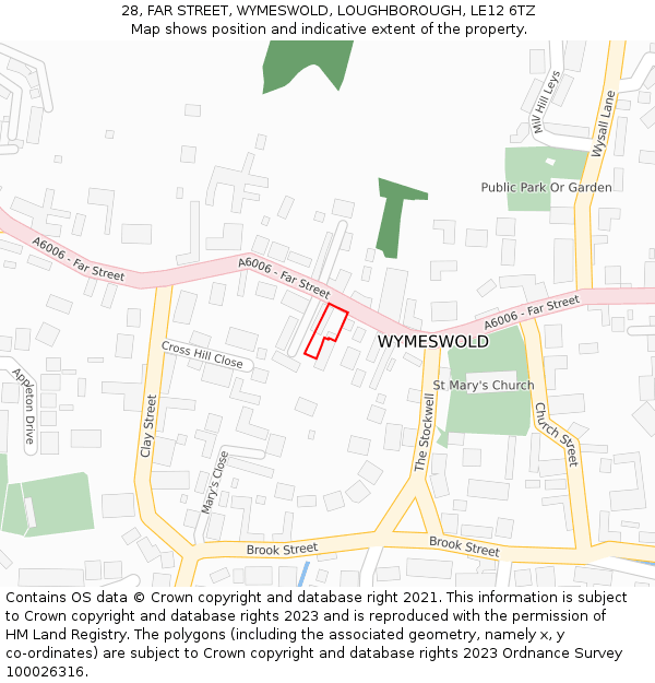 28, FAR STREET, WYMESWOLD, LOUGHBOROUGH, LE12 6TZ: Location map and indicative extent of plot